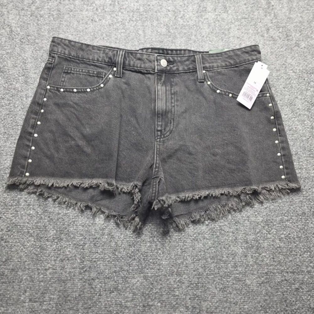 Women’s Mid-Rise Studded Cutoff Denim Shorts Size 14 Washed Black